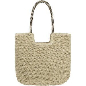 Women's B-beige Large Straw Beach Bag Handmade Woven Shoulder Hobo Tote Handbag